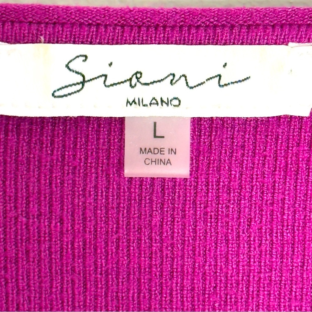 Sioni Fuchsia Fringe Trim Bishop Sleeve Sweater Size L - Picture 7 of 8